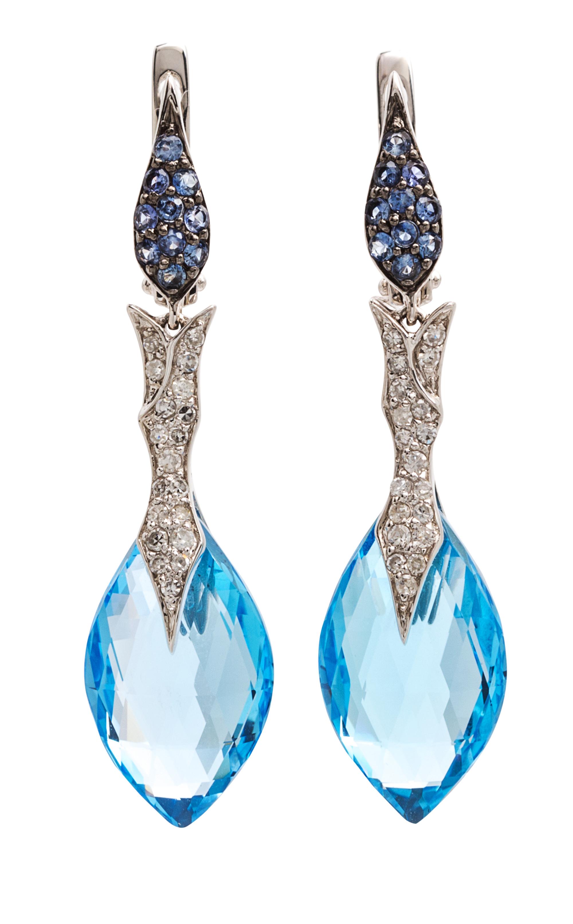 A Collection of 14 Karat White Gold, Sapphire, Blue Topaz and Diamond Jewelry, 7.90 dwts.