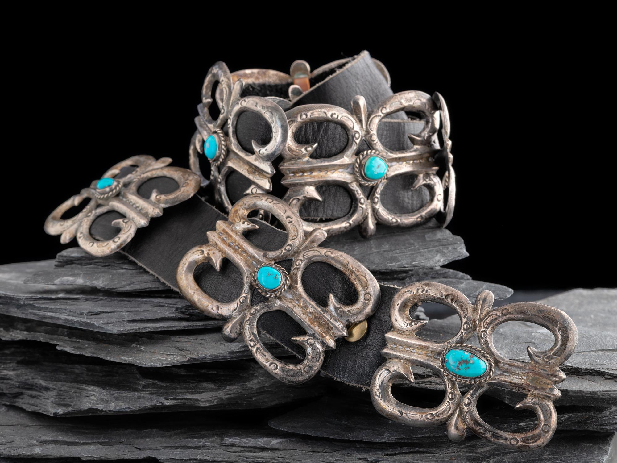 Navajo Sandcast Silver and Turquoise Concha Belt
