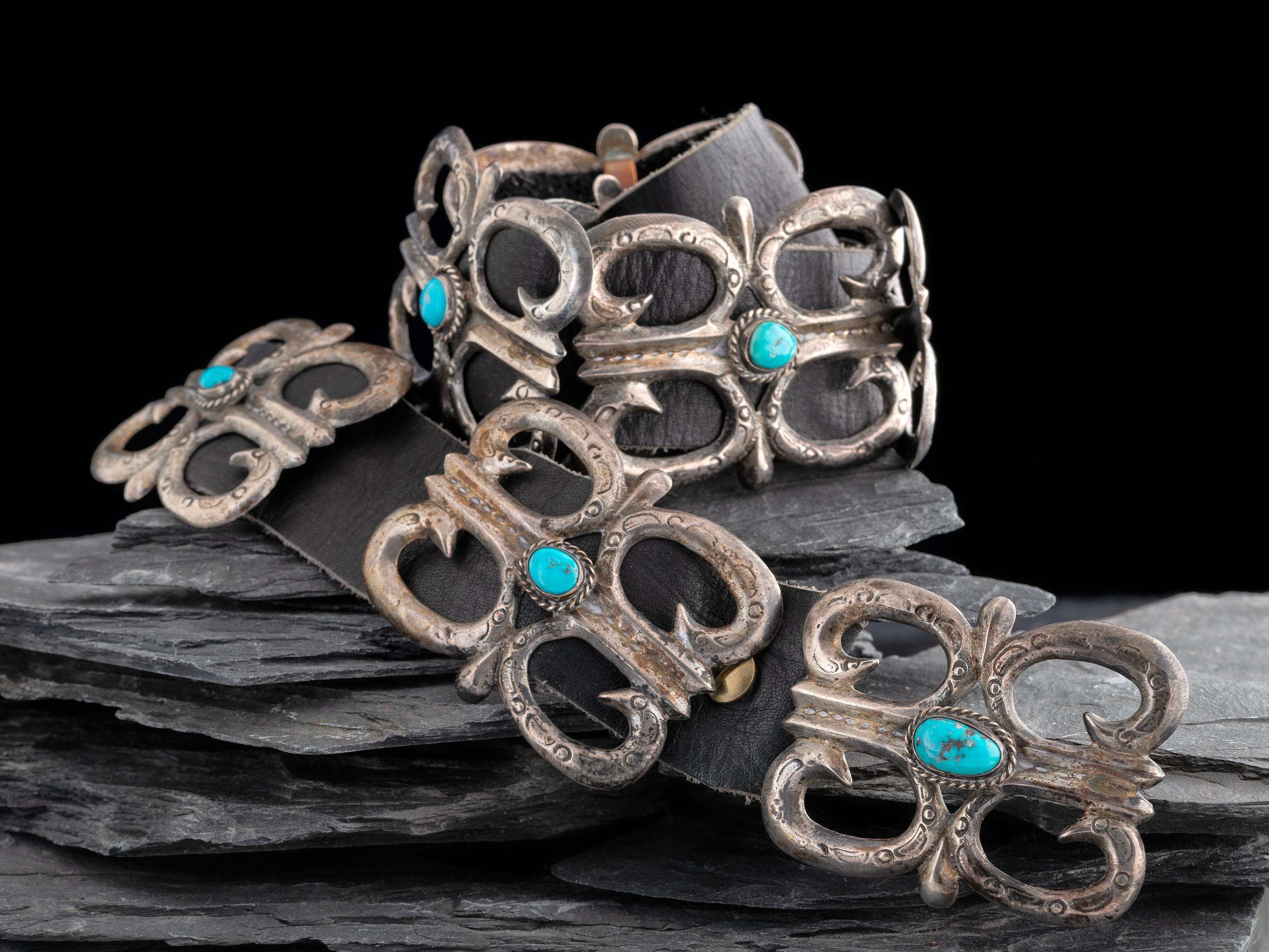 Navajo Sandcast Silver and Turquoise Concha Belt