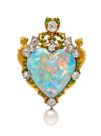 An Important Renaissance Revival Gold, Platinum, Opal and Multigem Pendant/Brooch, Paulding Farnham for Tiffany & Co., 15.80 dwts.