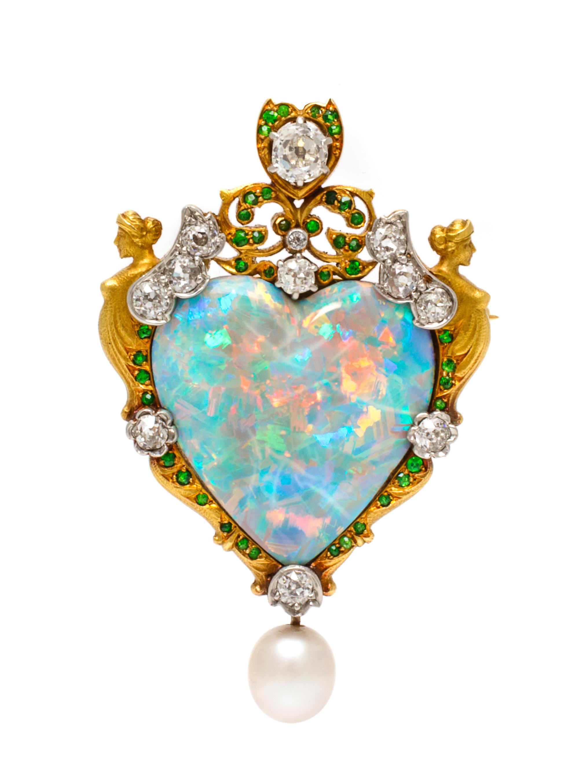 An Important Renaissance Revival Gold, Platinum, Opal and Multigem Pendant/Brooch, Paulding Farnham for Tiffany & Co., 15.80 dwts.