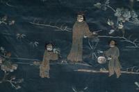 Two Chinese Blue Embroidered Silk Hanging Panels