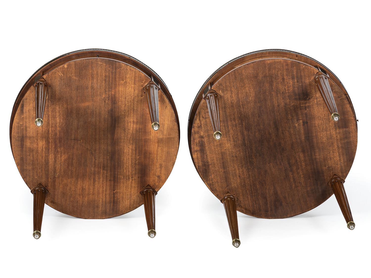 A Pair of Jacques Bodart Louis XVI Style Marble Top Bouillotte Tables