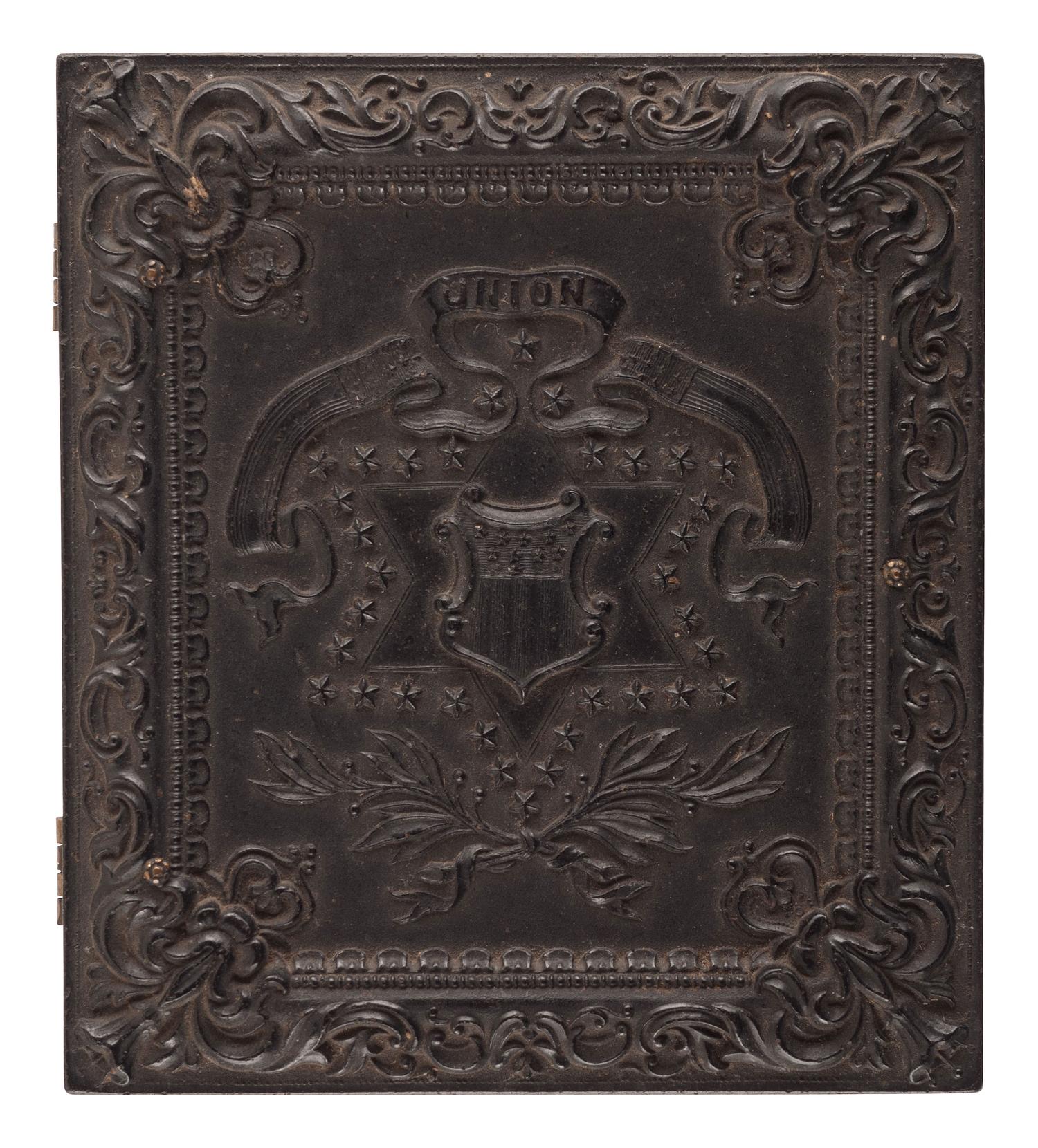 [CIVIL WAR]. Sixth plate ambrotype of Annapolis Naval Cadet Roswell Morey housed in Union case with patriotic motif.