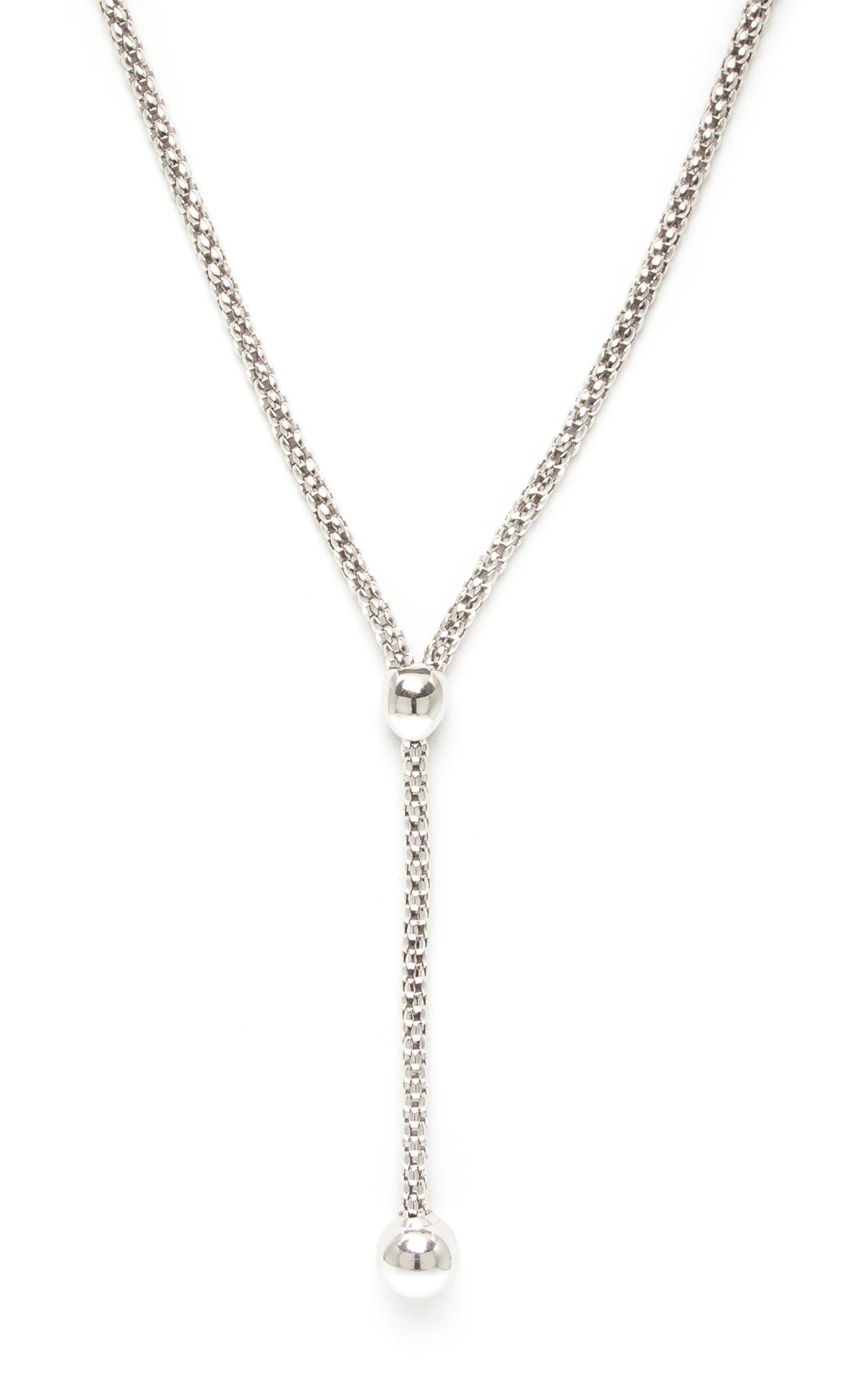 An 18 Karat White Gold Popcorn Link Lariat Necklace, Fope, 14.40 dwts.
