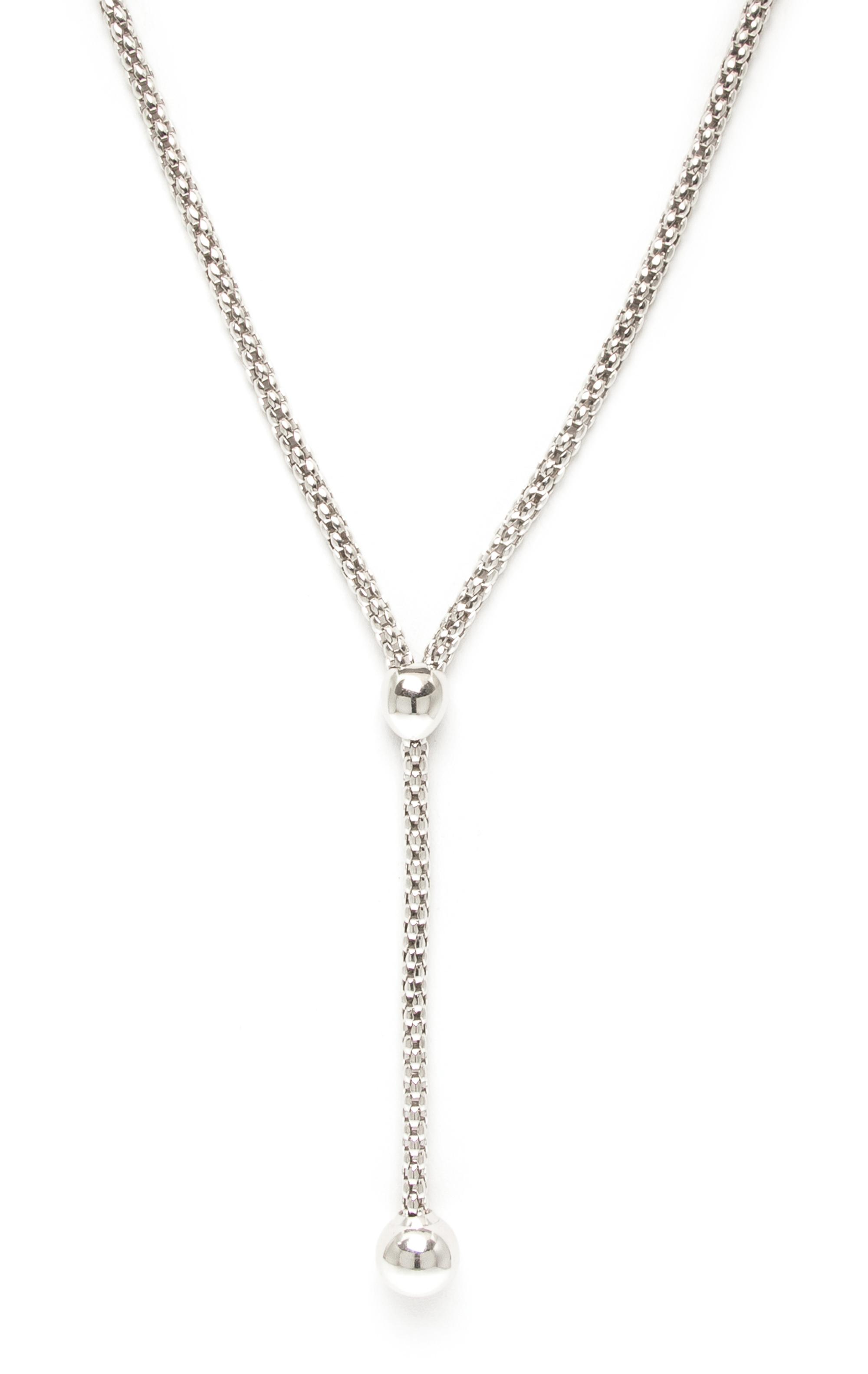 An 18 Karat White Gold Popcorn Link Lariat Necklace, Fope, 14.40 dwts.