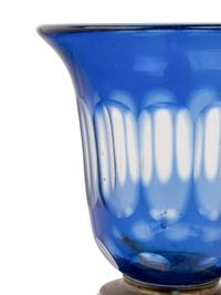 A Continental Brass and Blue Cut to Clear Tulipiere