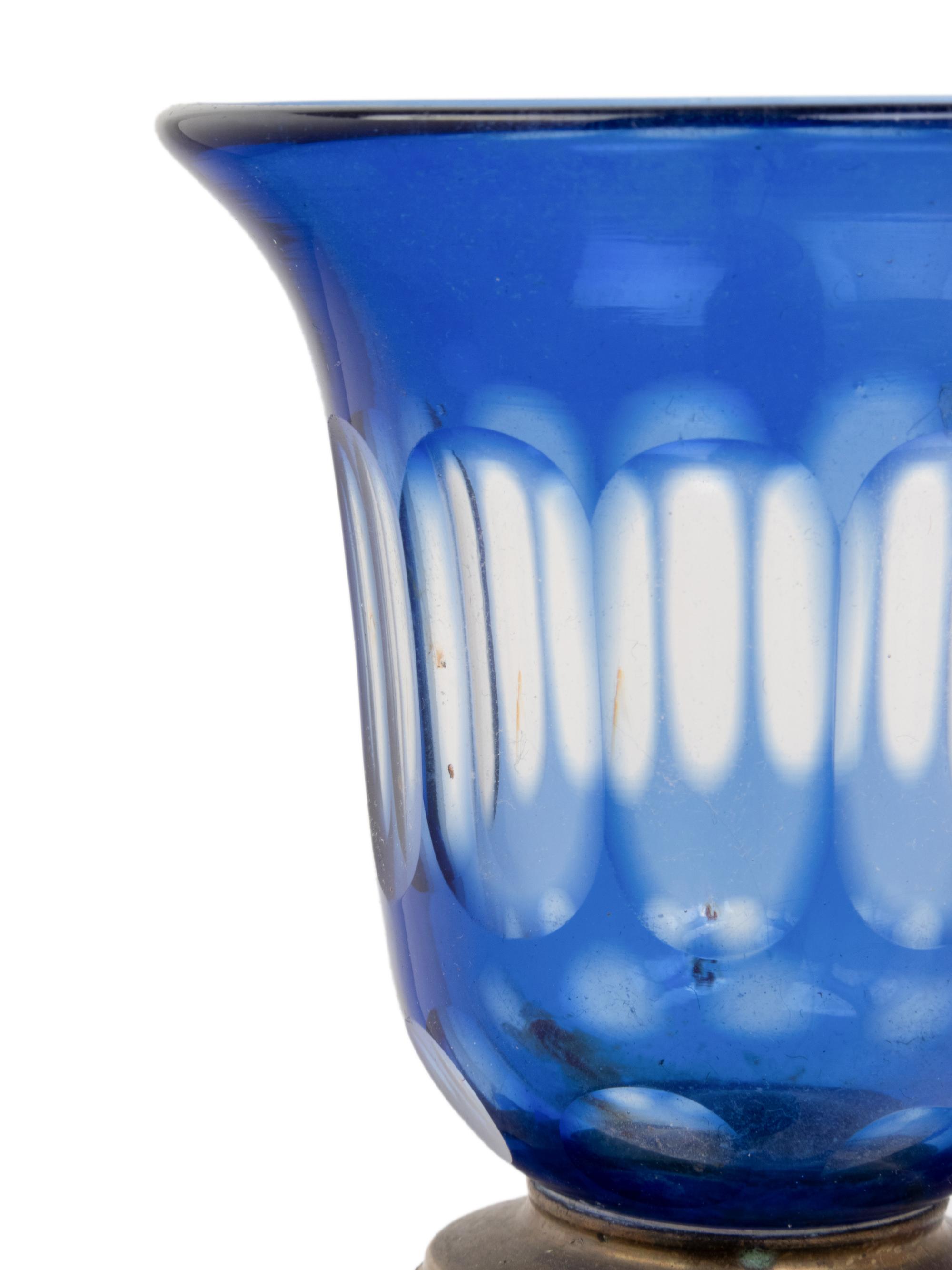 A Continental Brass and Blue Cut to Clear Tulipiere