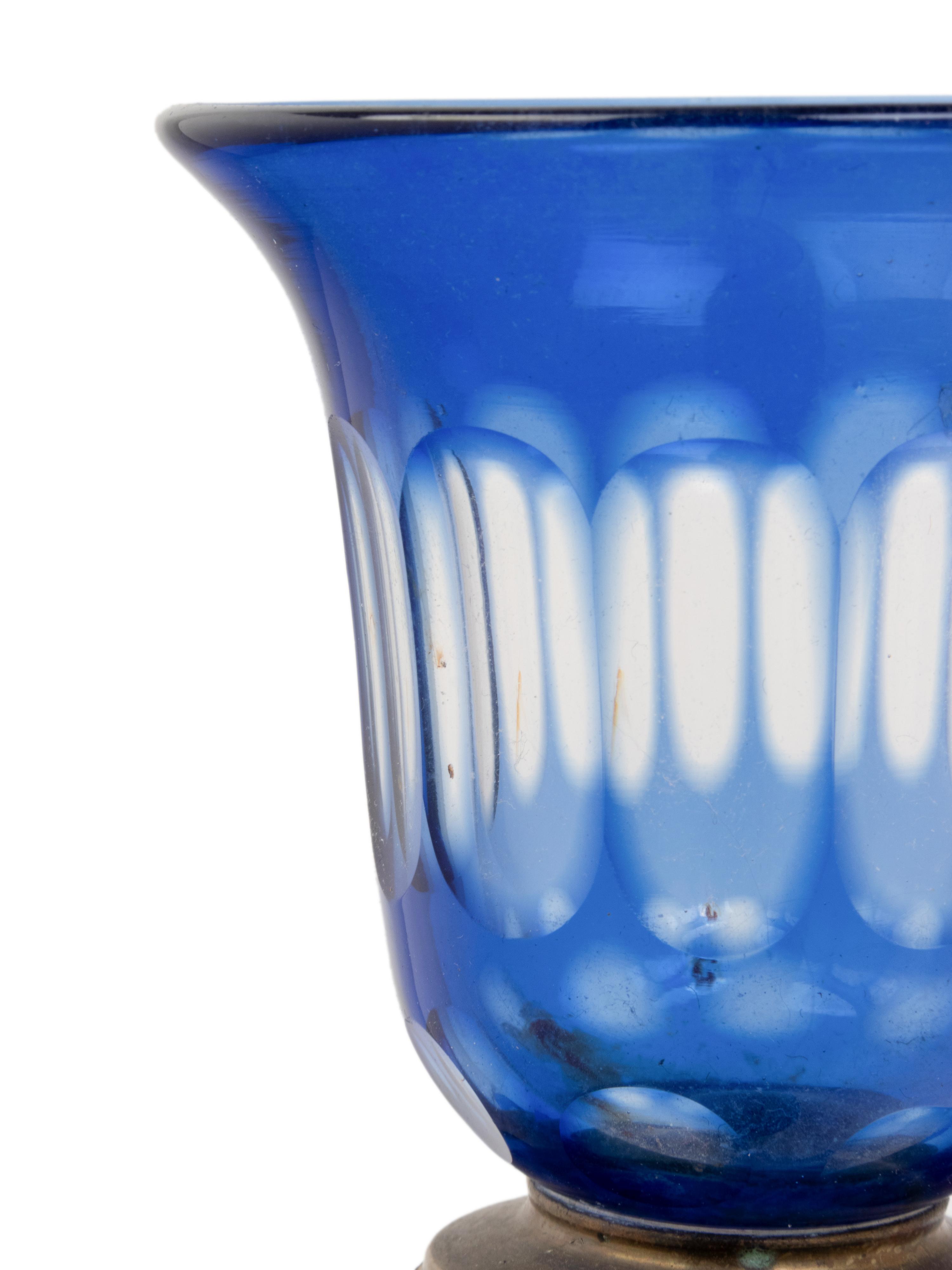 A Continental Brass and Blue Cut to Clear Tulipiere