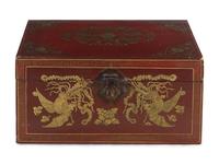 A Chinese Gilt Decorated Red Lacquer Trunk