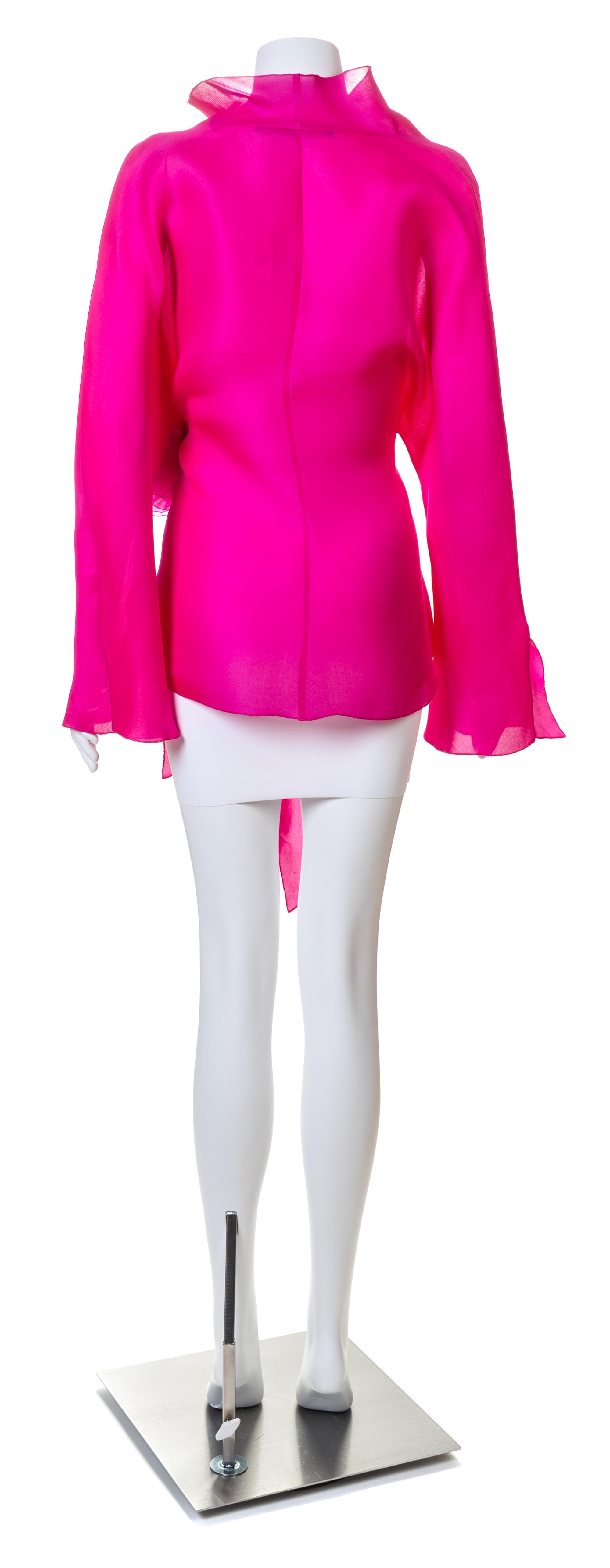 A Jackie Rogers Magenta Sheer Silk Jacket, Size large.