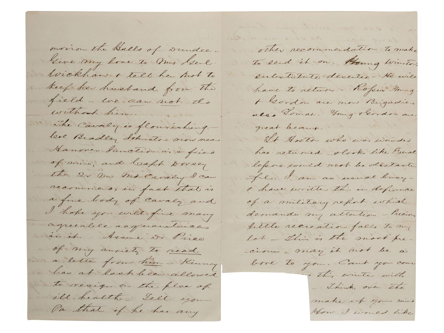 [CIVIL WAR]. STUART, J.E.B. (1833-1864). Autograph letter from Stuart to his cousin Nannie Price. "Camp near Orange C. H." 13 November 1863.