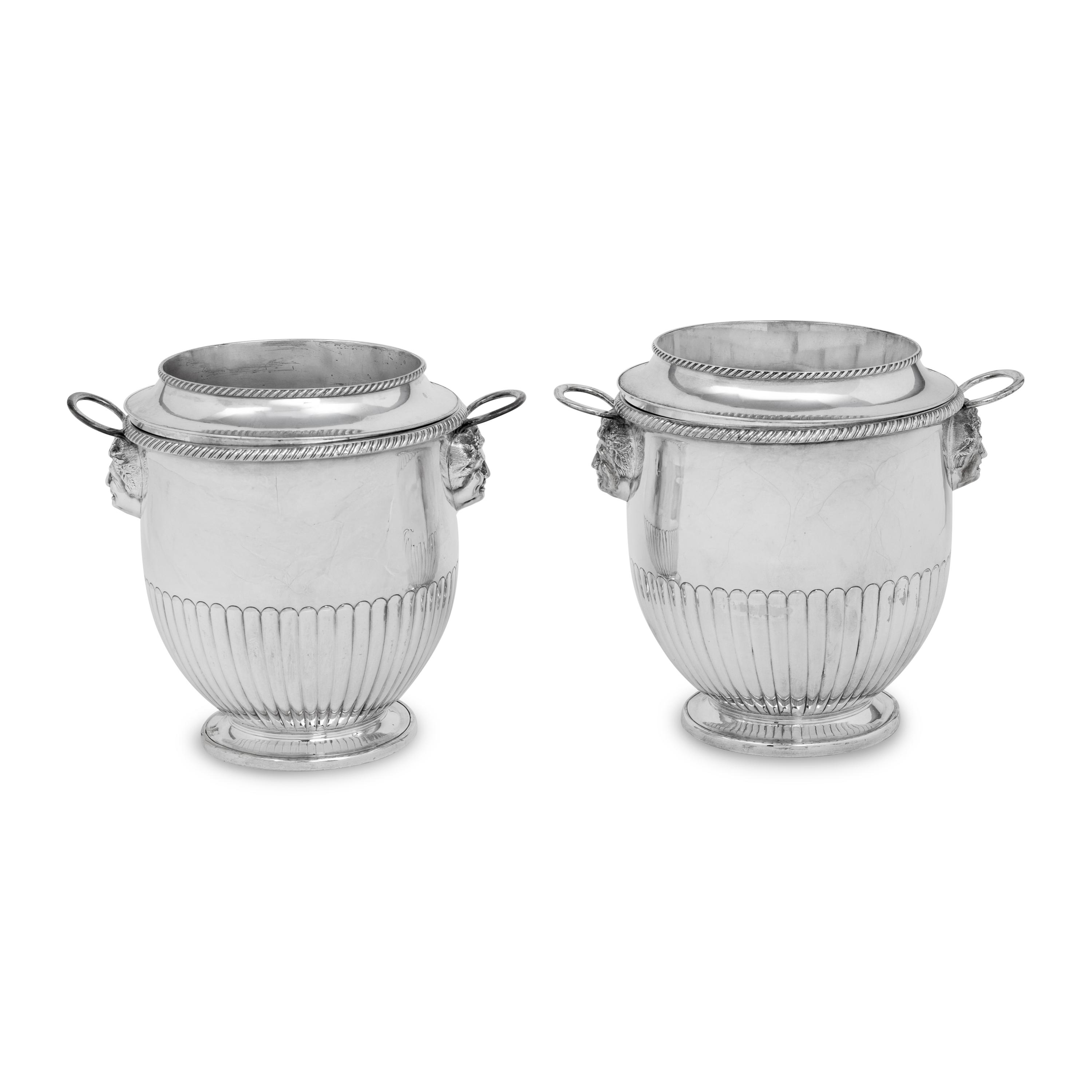 A Pair of Old Sheffield Silver-Plate Wine Coolers