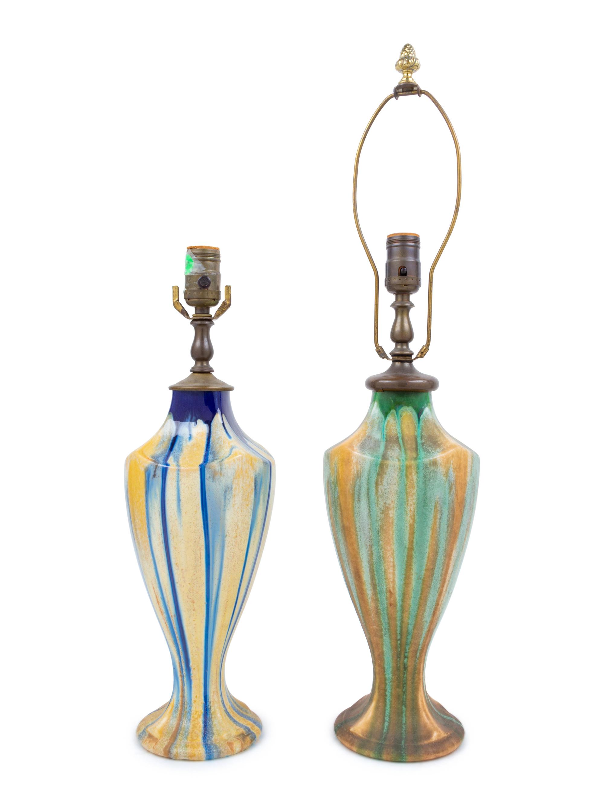 A Pair of Glazed Pottery Lamps