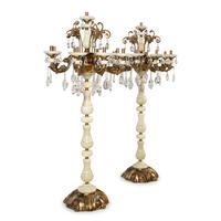A Pair of Brass Mounted Onyx Nine-Light Torchères