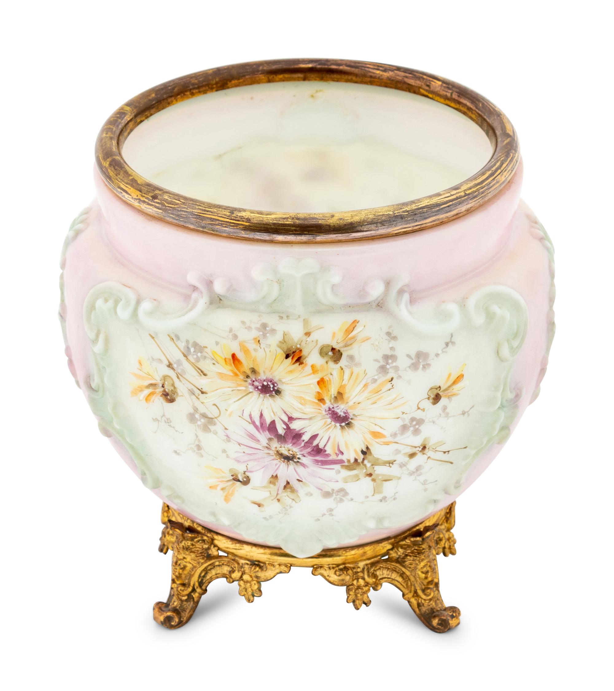 A Wavecrest Glass and Gilt Metal Jardinière
