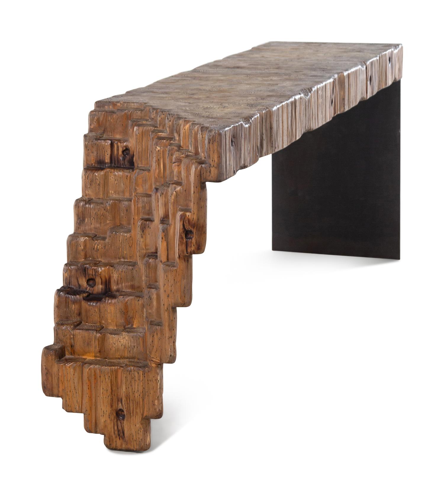 A Naturalistic Reclaimed Wood and Steel Console