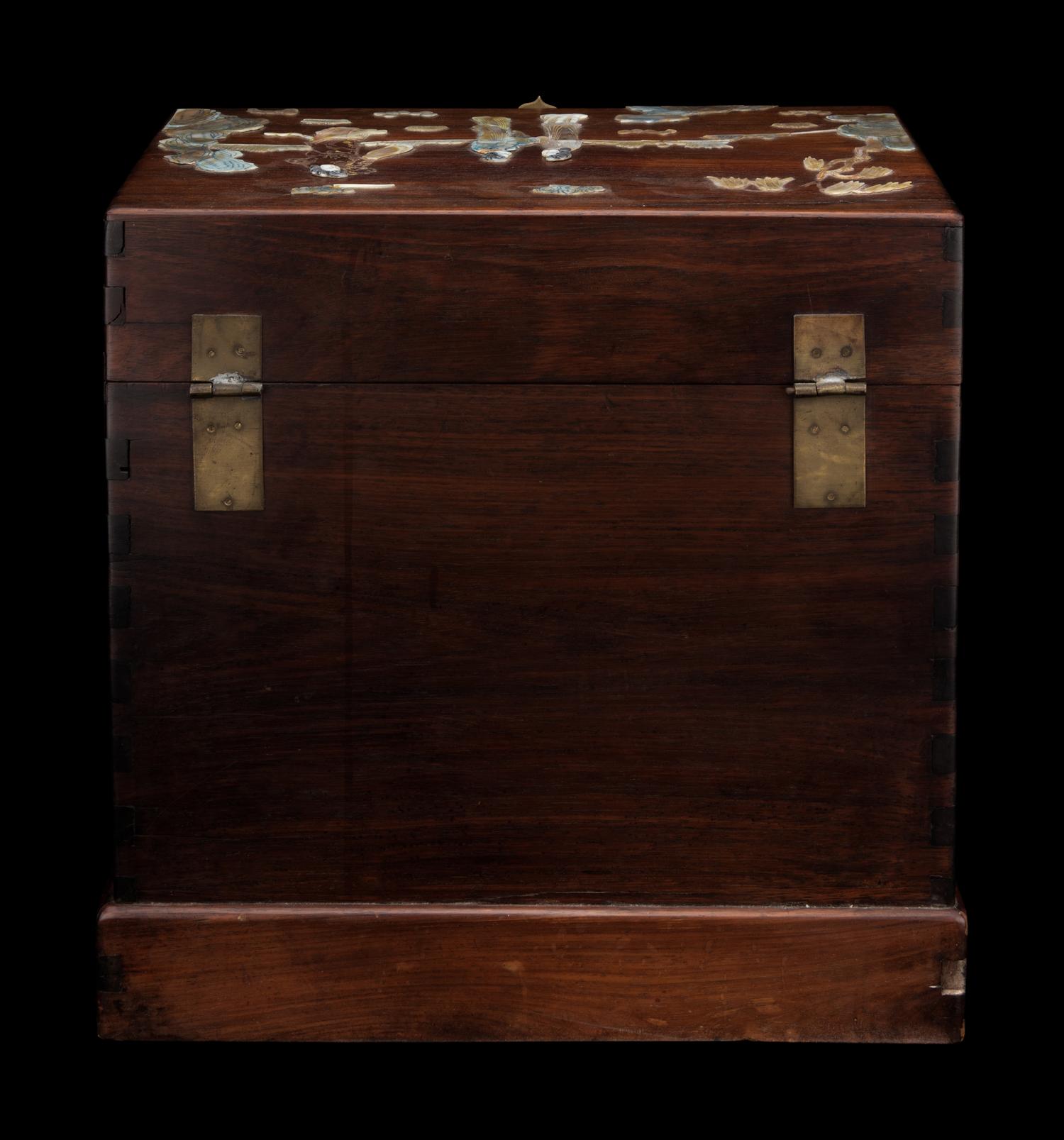 A Chinese Mother-of-Pearl Inlaid Huanghuali Seal Chest