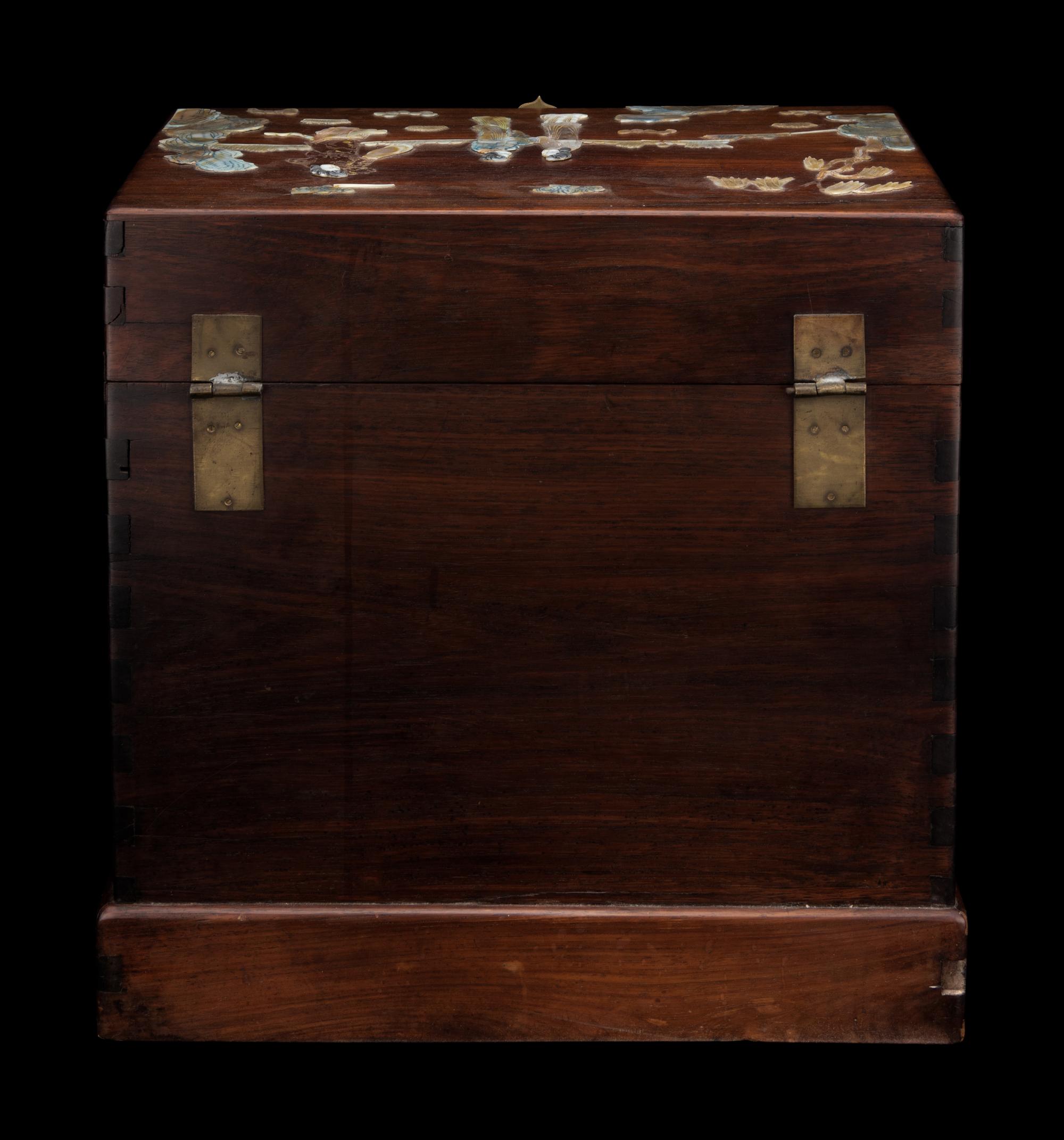 A Chinese Mother-of-Pearl Inlaid Huanghuali Seal Chest