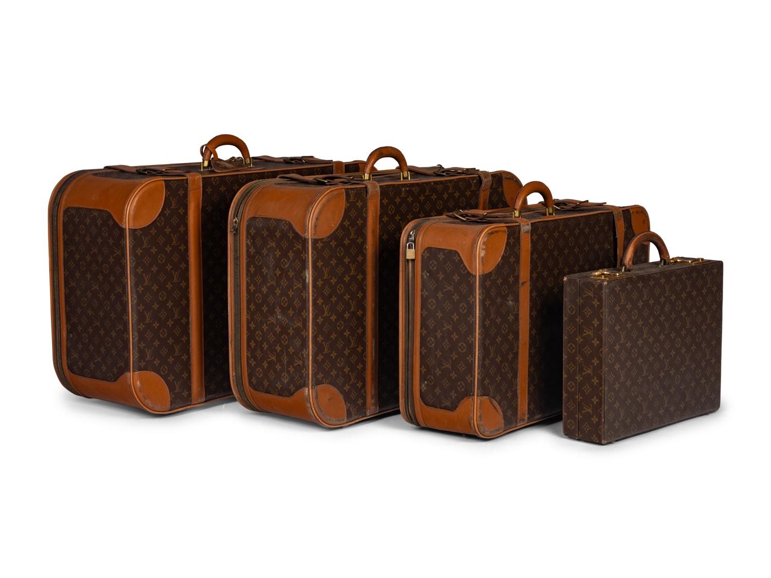 Three Louis Vuitton Soft-Sided Suitcases by French Company and One Briefcase, Late 20th Century
