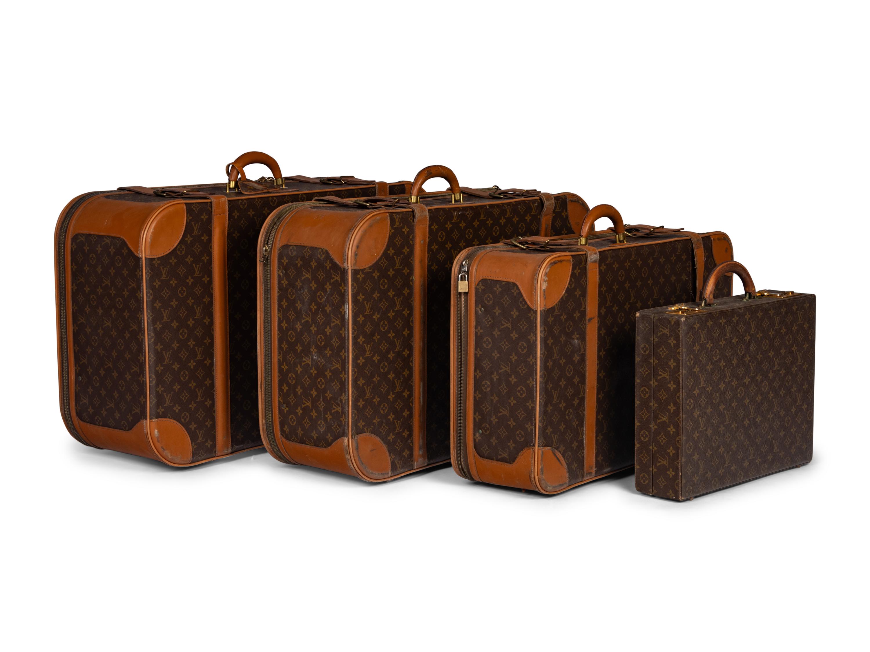 Three Louis Vuitton Soft-Sided Suitcases by French Company and One Briefcase, Late 20th Century