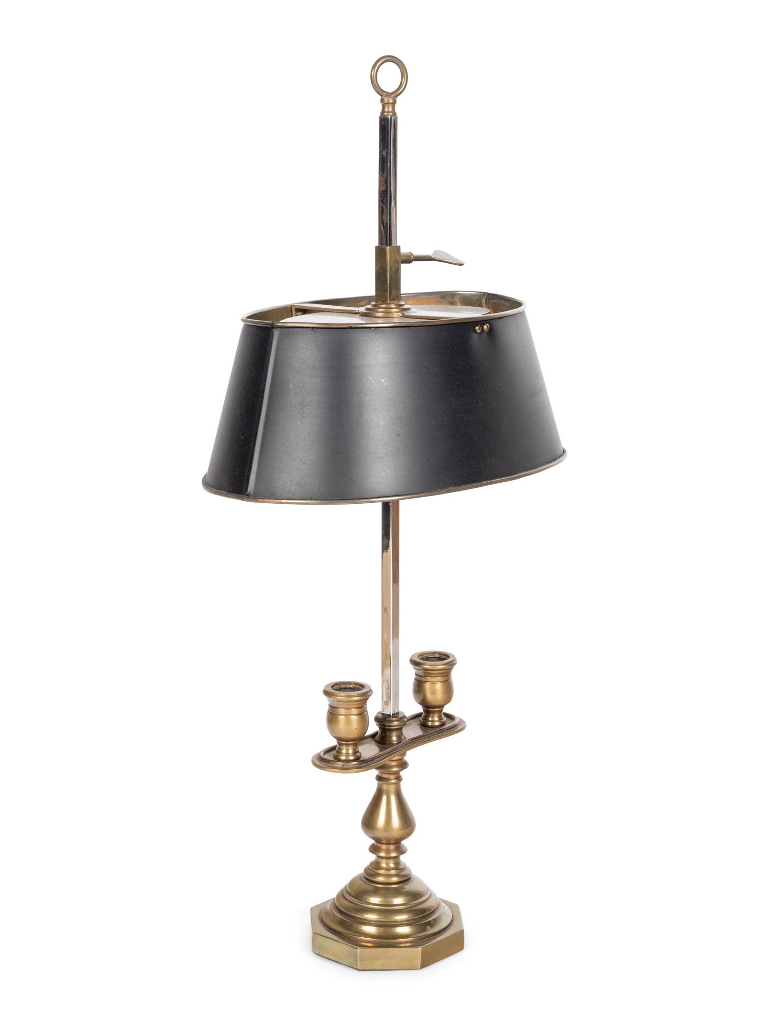 A French Brass and Tôle Two-Light Bouillotte Lamp