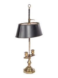 A French Brass and Tôle Two-Light Bouillotte Lamp