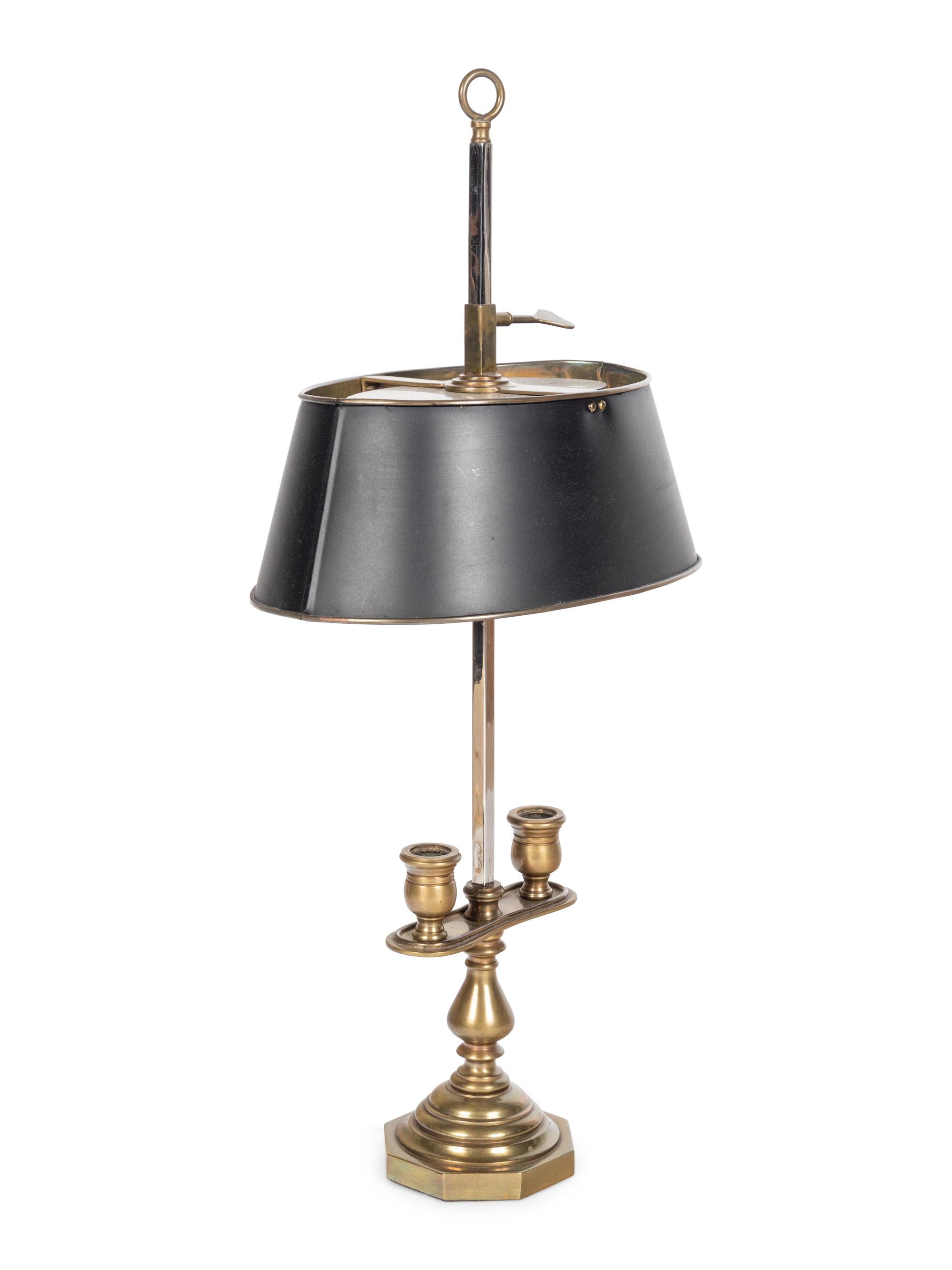 A French Brass and Tôle Two-Light Bouillotte Lamp