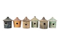 Six Stoneware Birdhouses, Including Dalton Pottery
