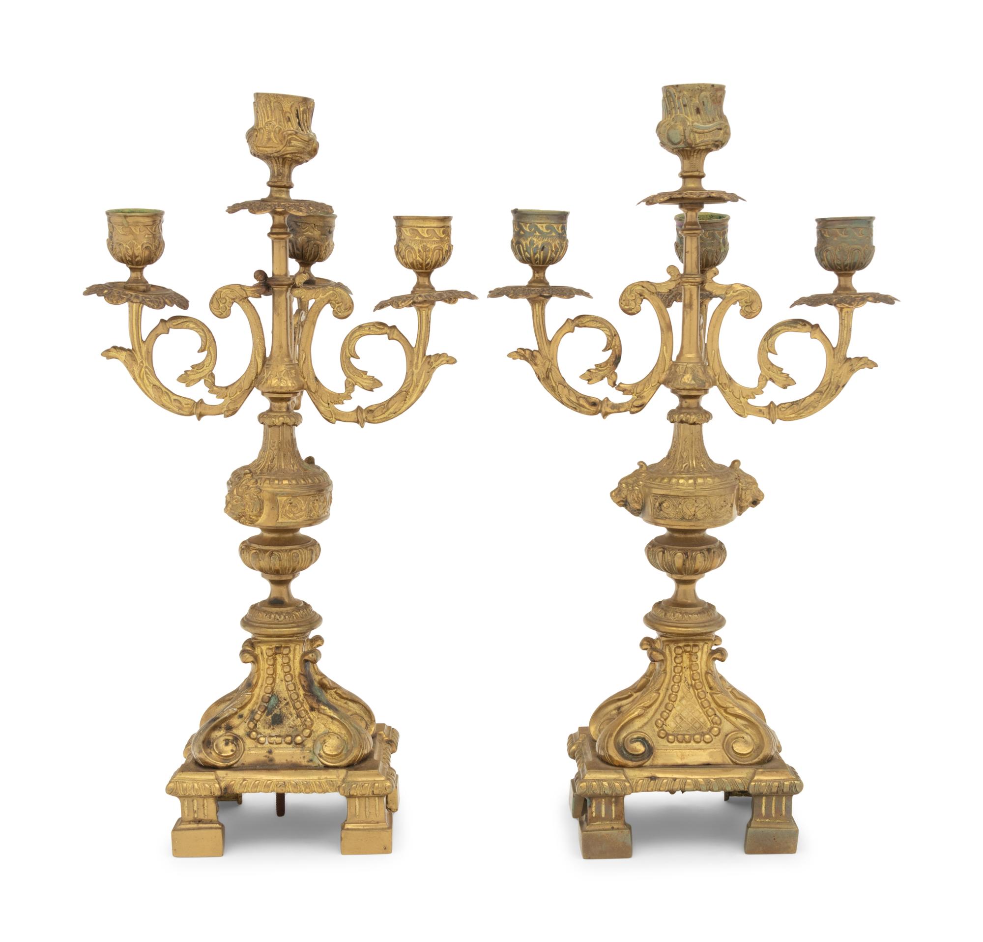 A Pair of Napoleon III Gilt Bronze Four-Light Candelabra
