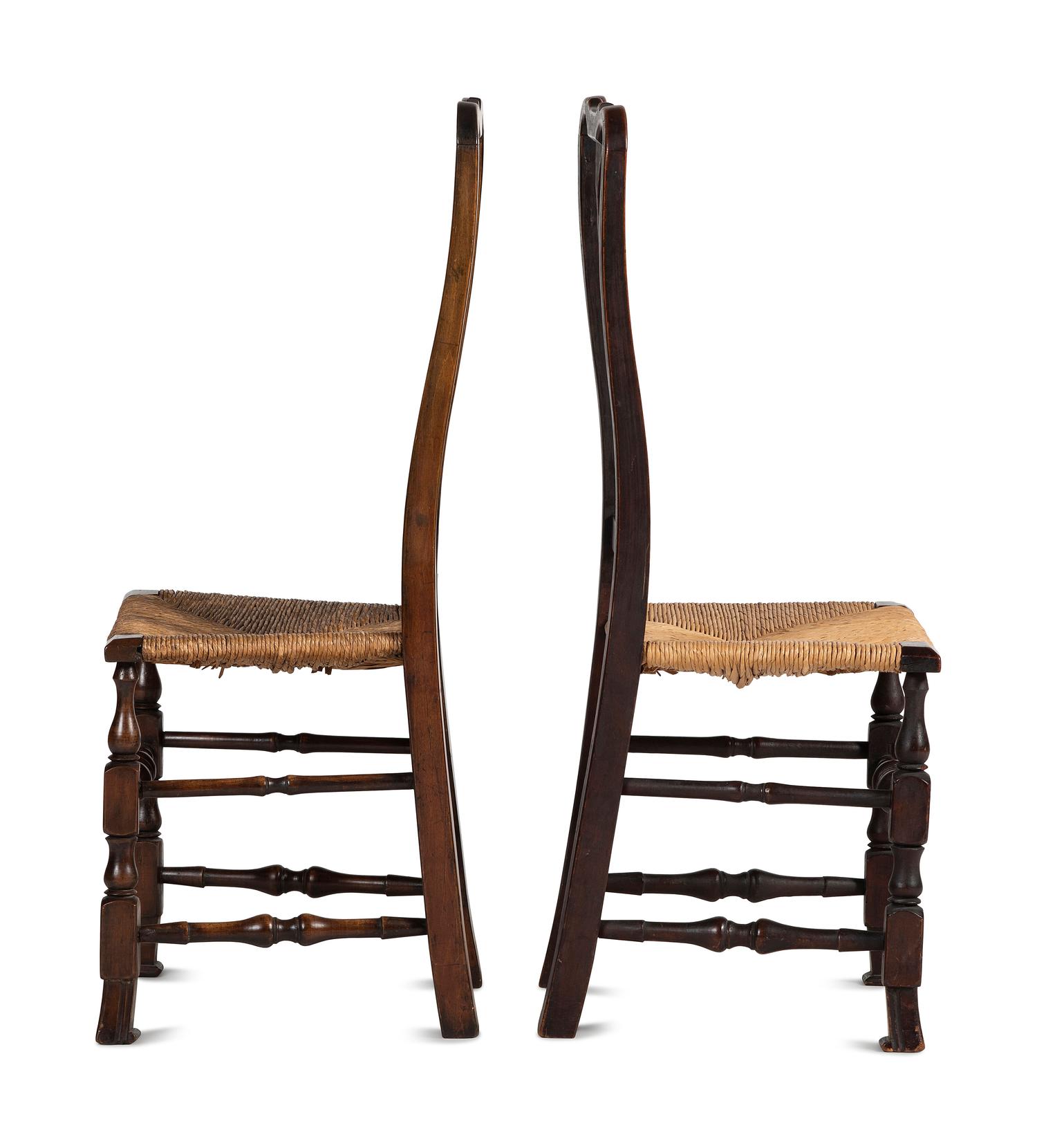 A Matched Set of Five Queen Anne Transitional Rush-Seat Spanish-Foot Side Chairs
