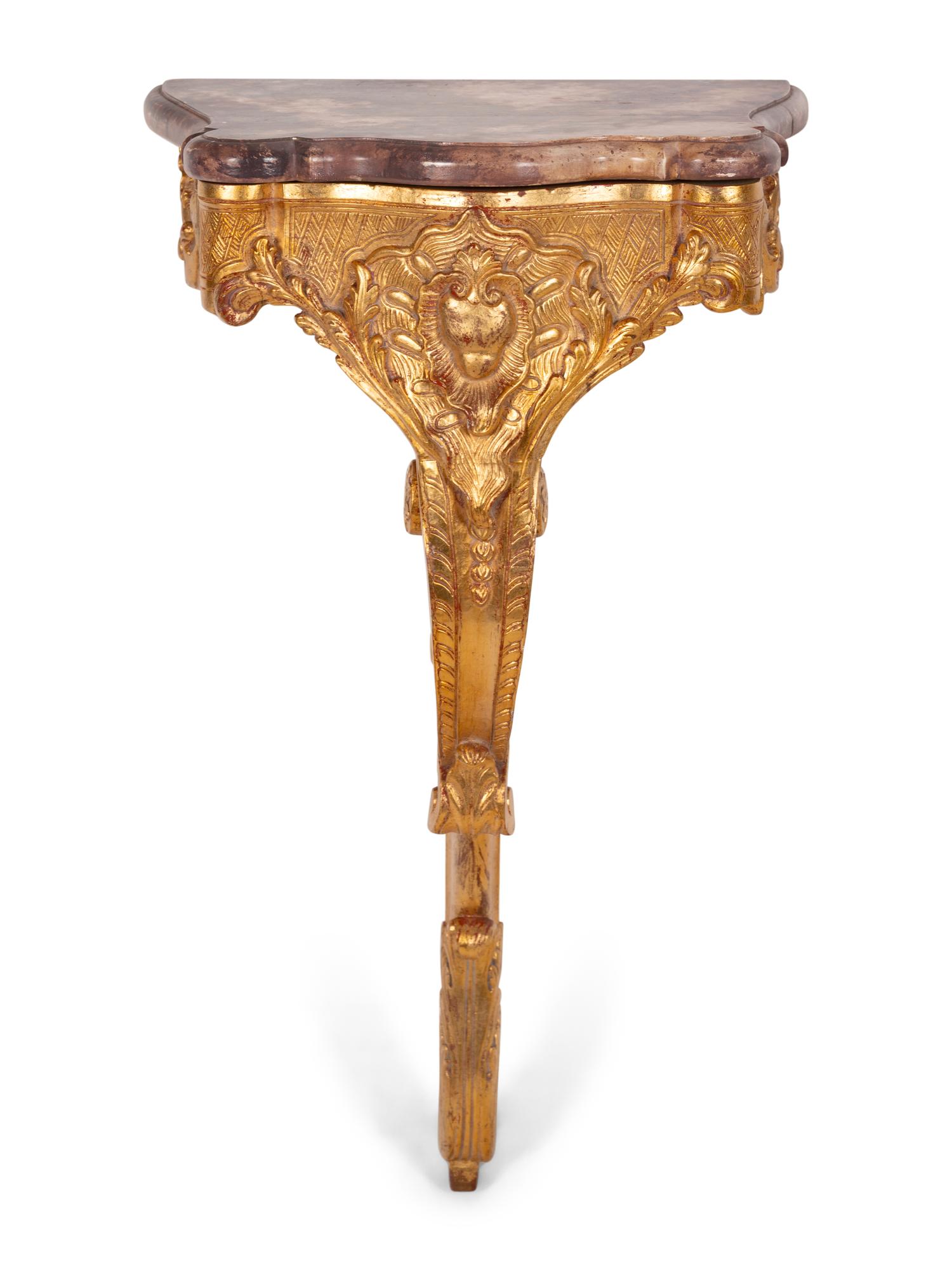 A Louis XV Style Giltwood Marble-Top Console Table