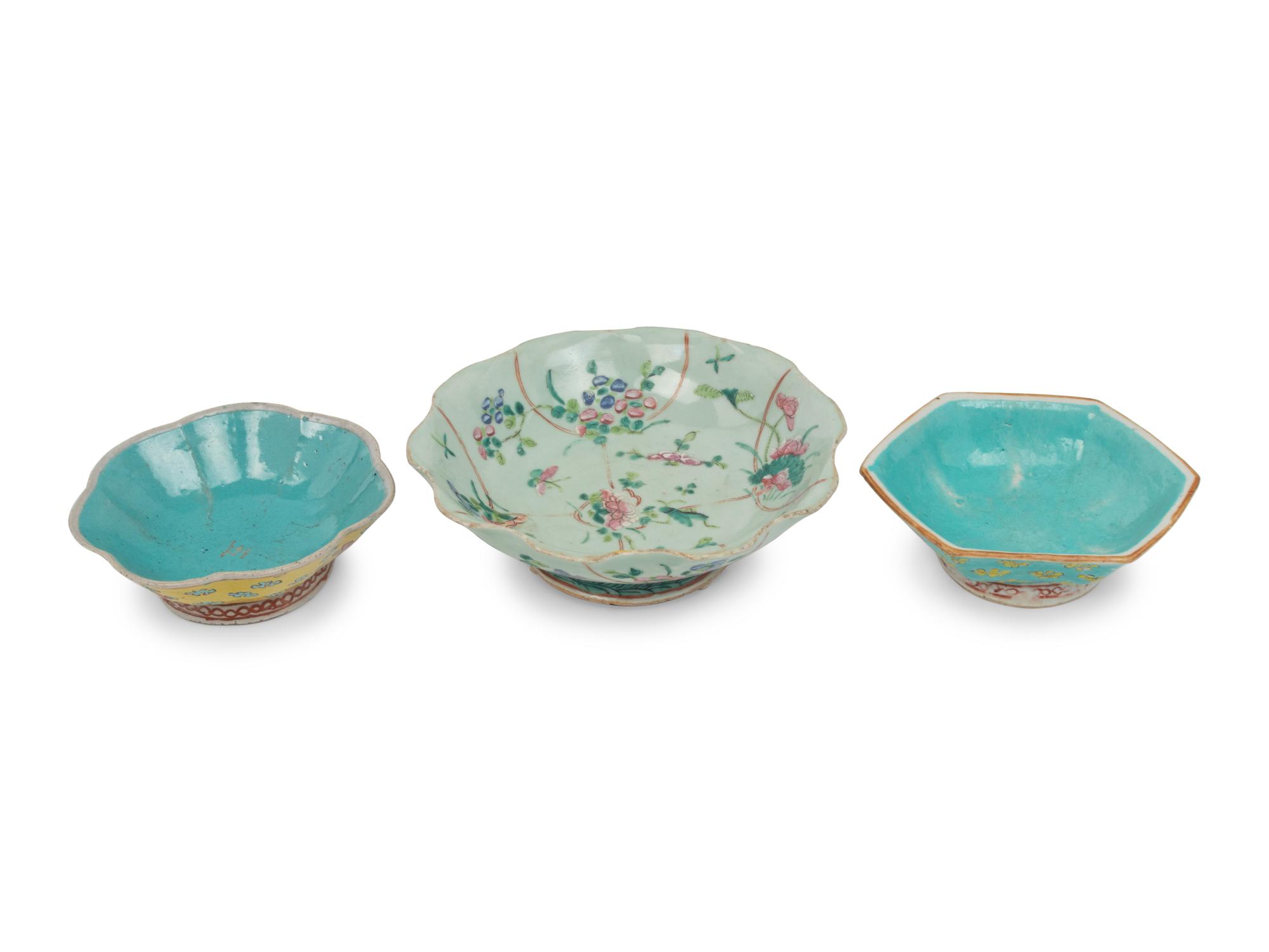 Three Chinese Famille Rose Porcelain Bowls and a Porcelain Animal Figure