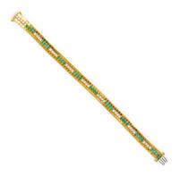 An 18 Karat Yellow Gold, Diamond and Emerald Bracelet,