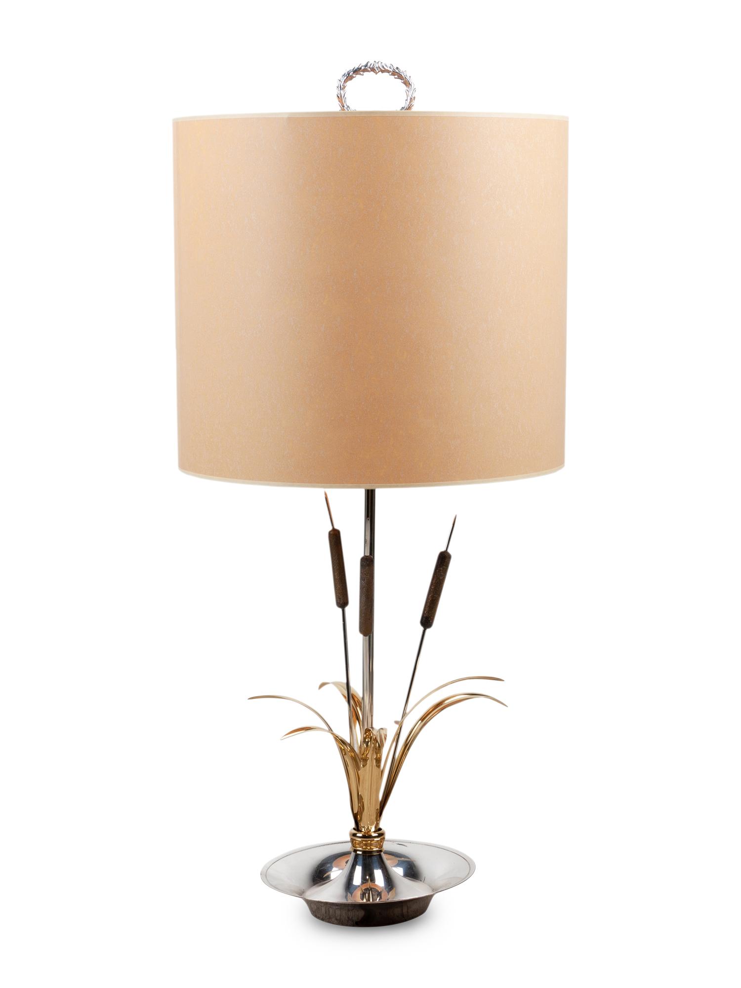 A Silvered and Gilt Metal "Cattail" Lamp in the Style of Maison Charles