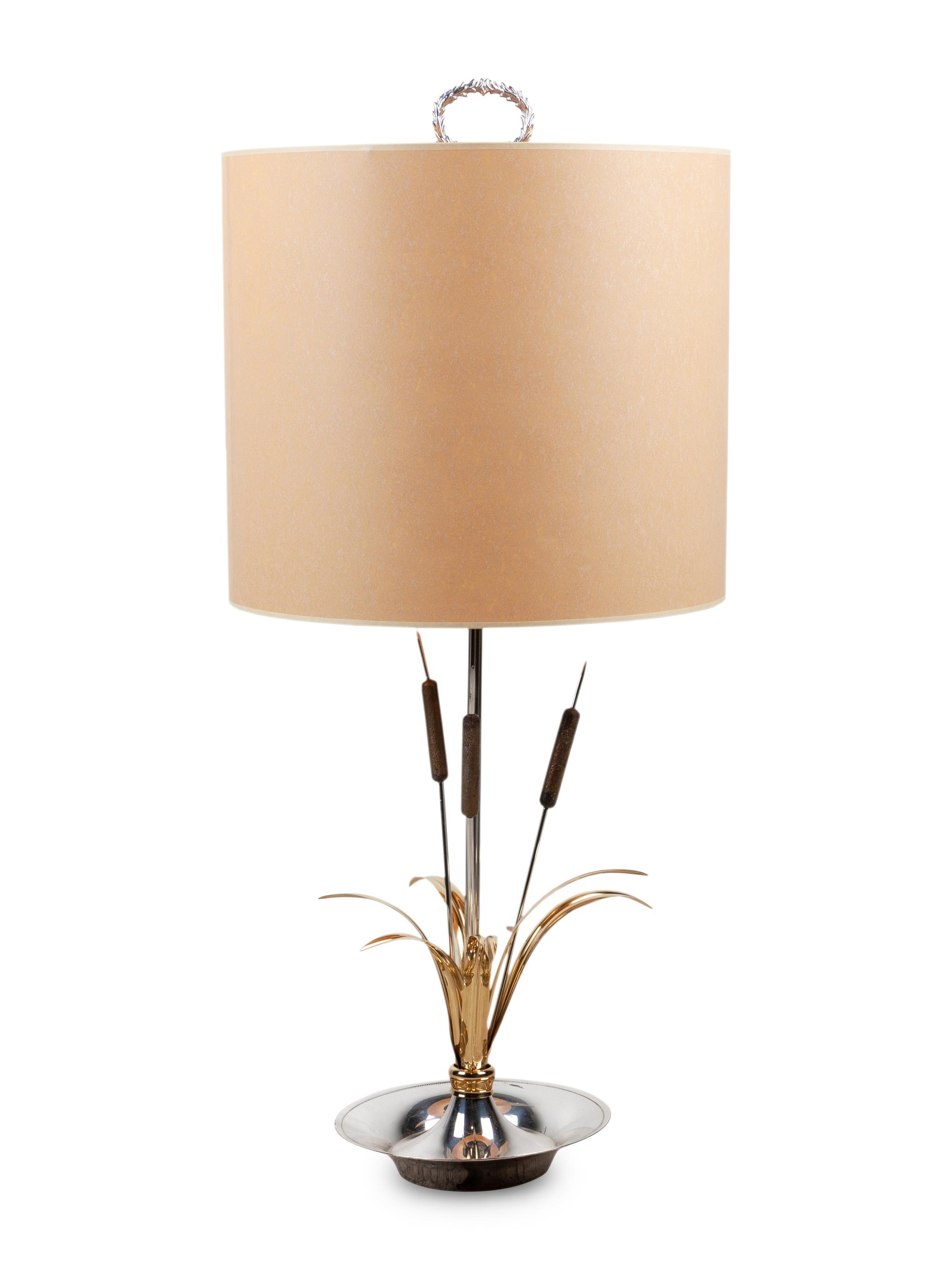 A Silvered and Gilt Metal "Cattail" Lamp in the Style of Maison Charles