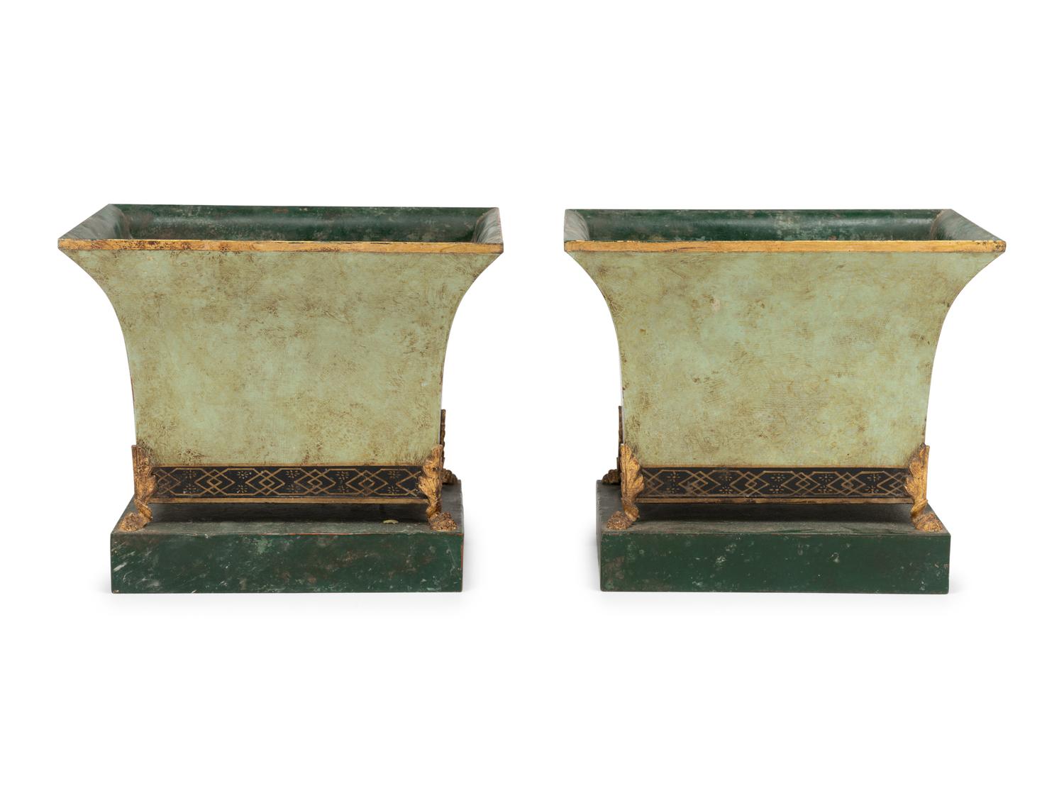 A Pair of Chinoiserie Decorated Tôle Jardinières