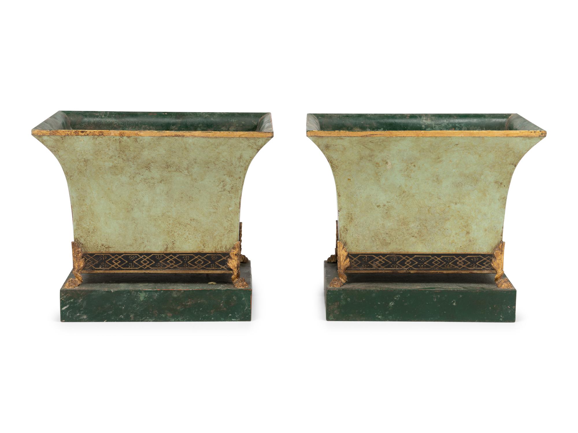 A Pair of Chinoiserie Decorated Tôle Jardinières