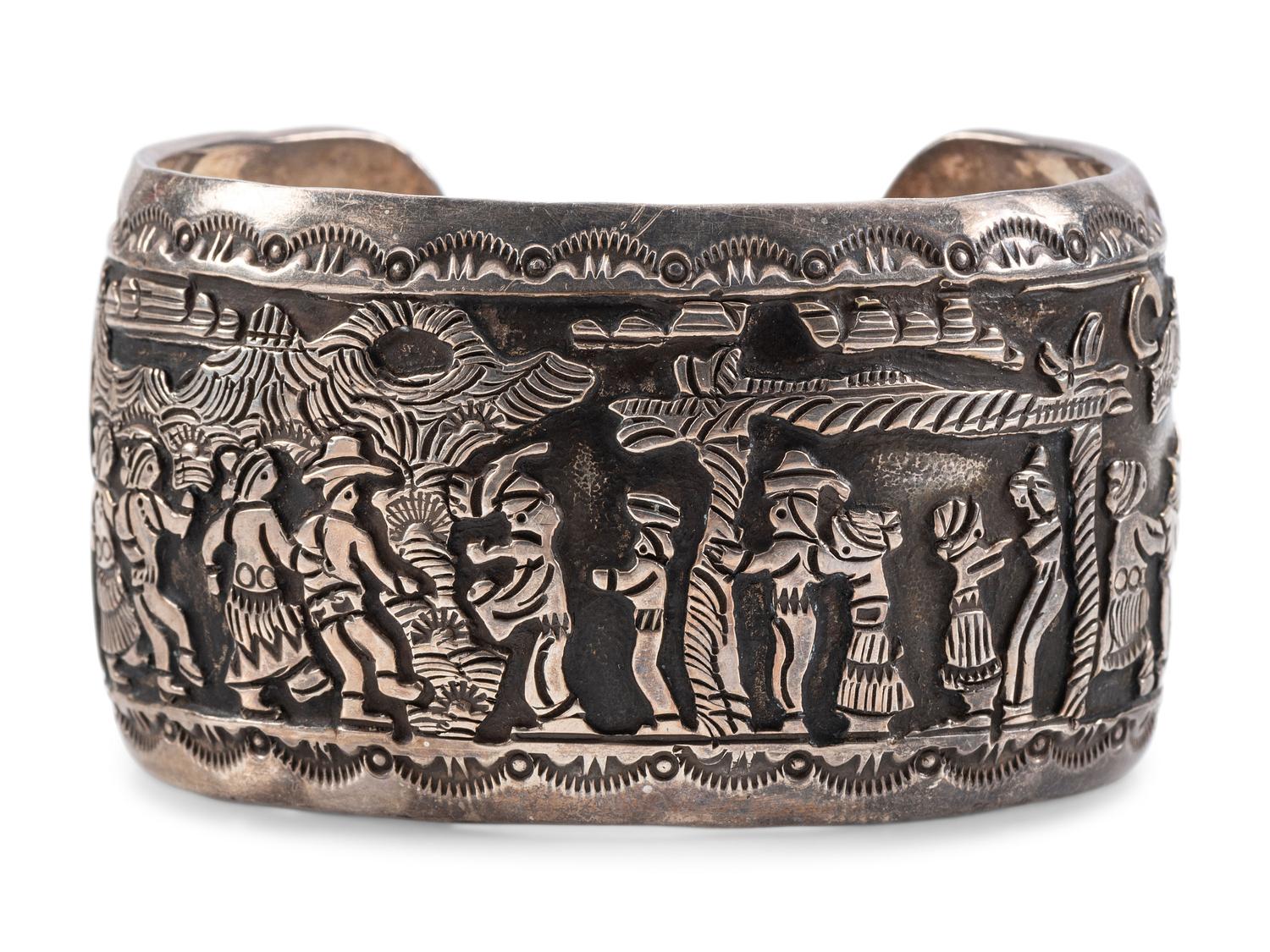 Navajo Sterling Silver Storyteller Cuff Bracelet