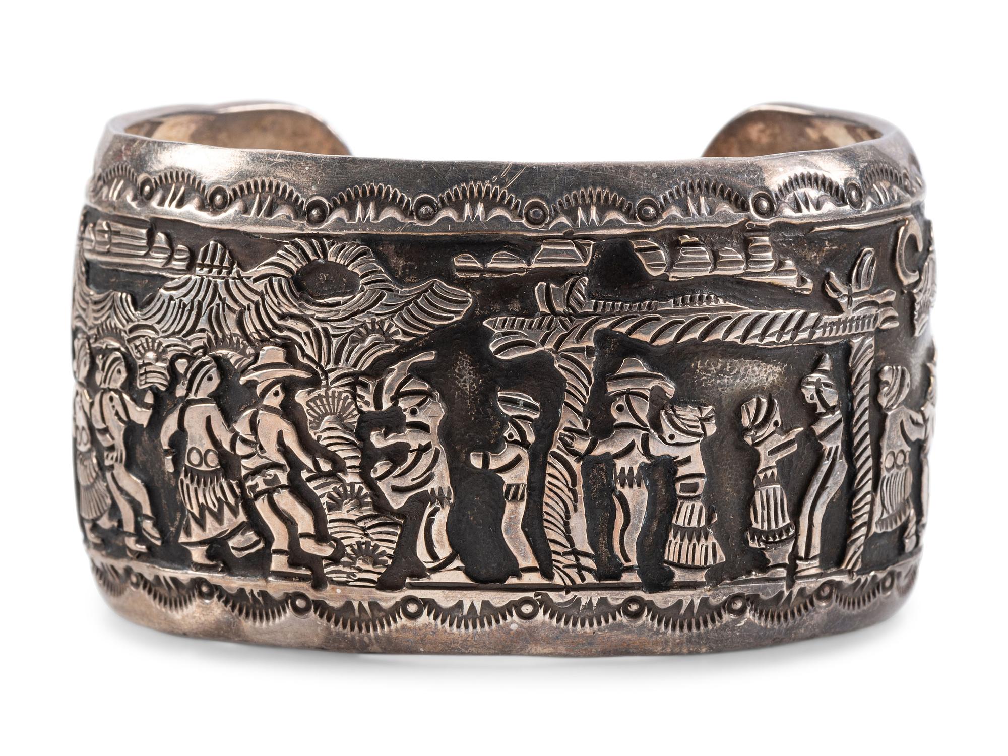 Navajo Sterling Silver Storyteller Cuff Bracelet