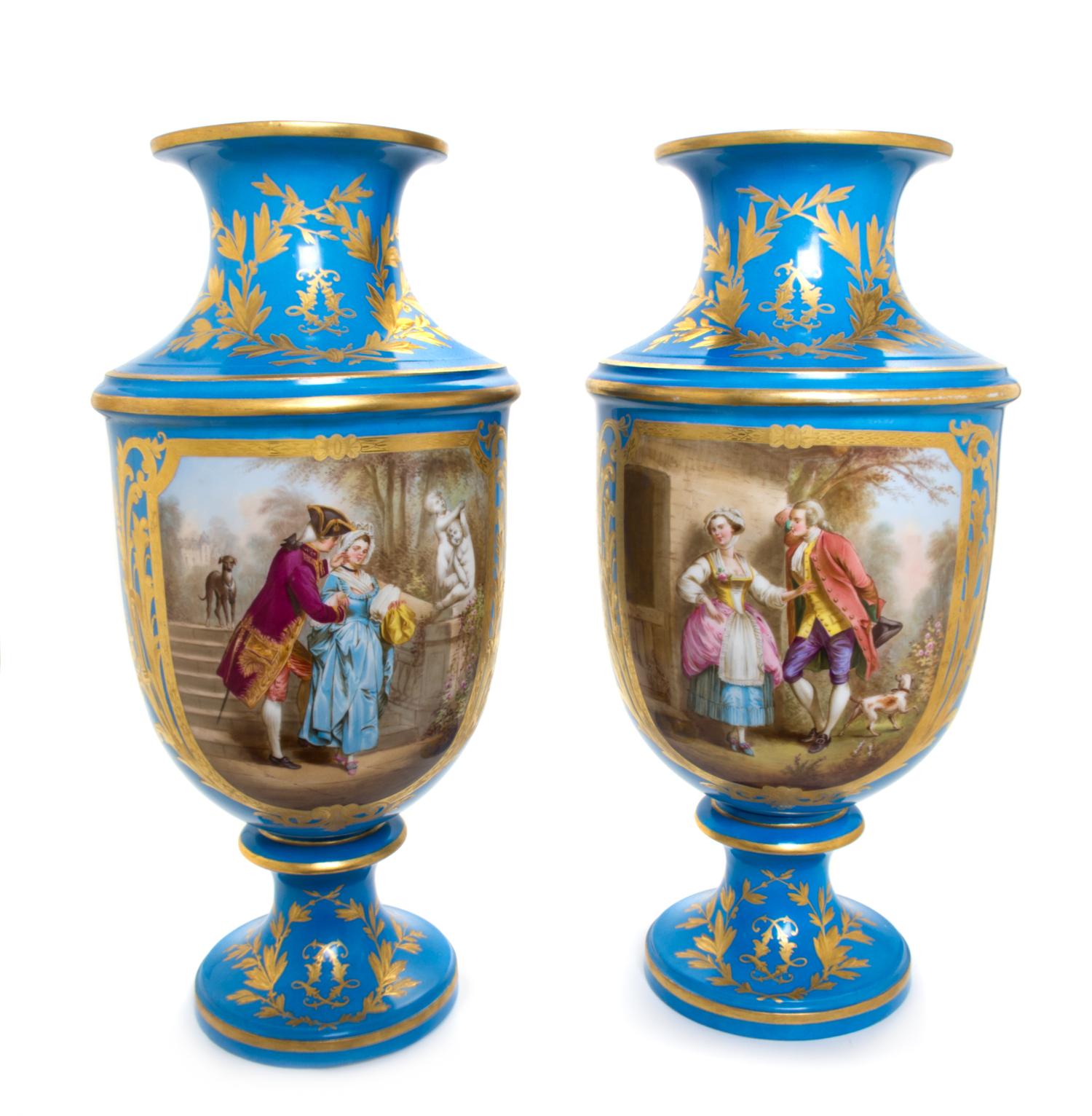 A Pair of Sevres Porcelain Vases Height 23 inches. — 19TH CENTURY