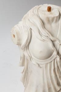 An Italian Carved White Marble Female Torso on an Iron Base