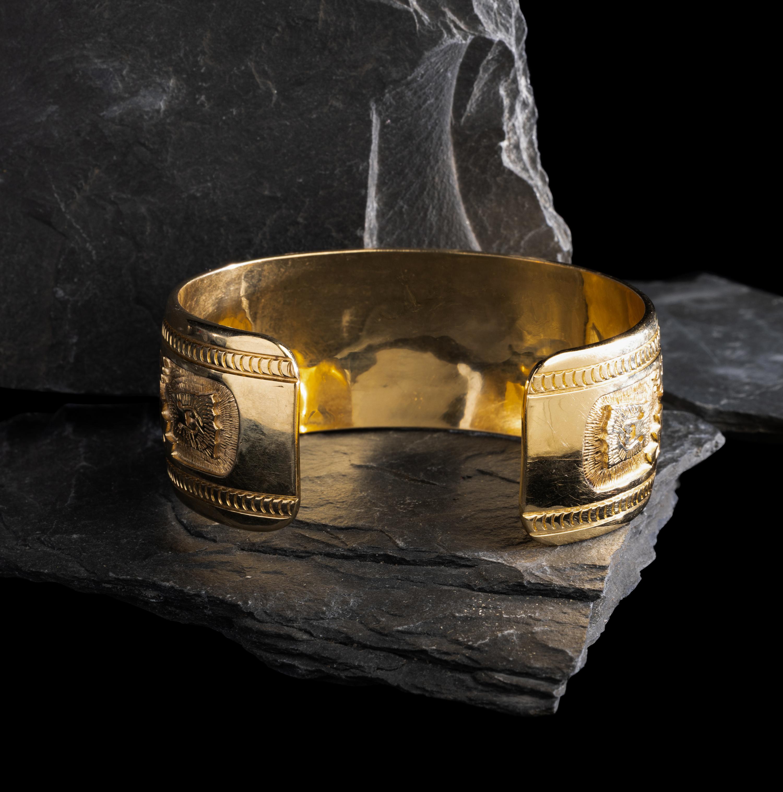 Herbert Taylor (Diné, 1951-1996) — 14K Gold Heartline Bear Cuff Bracelet