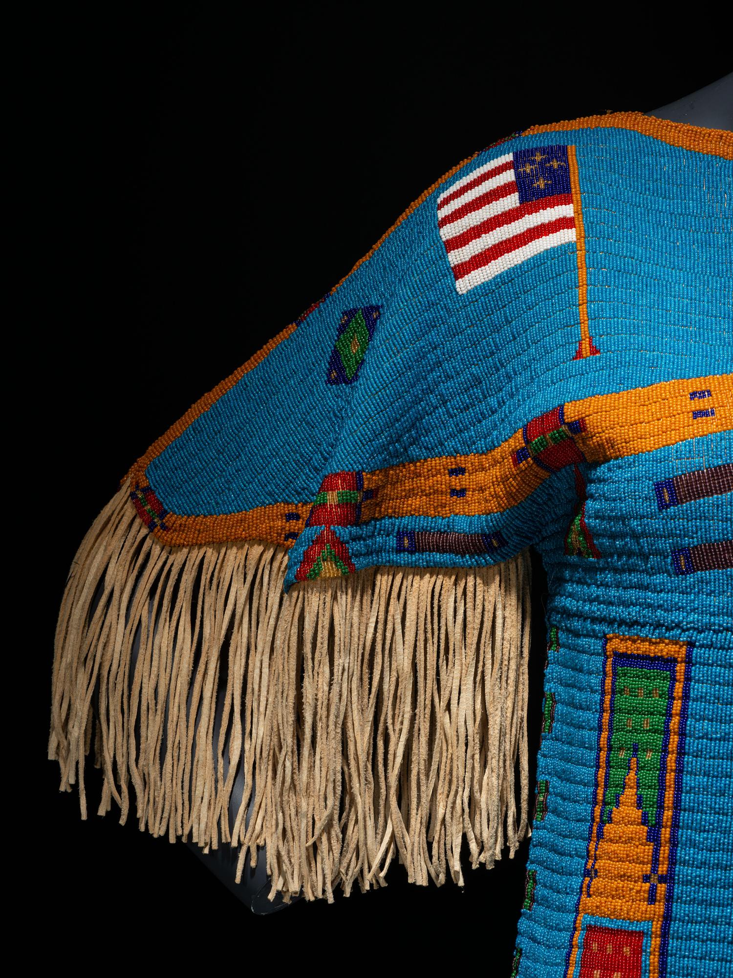 Beaded Dress and Boot Moccasins, with American Flags