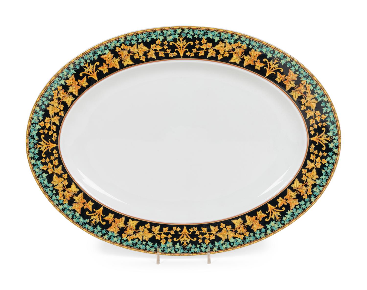 A Versace Gold Ivy Porcelain Coffee Pot and Oval Platter