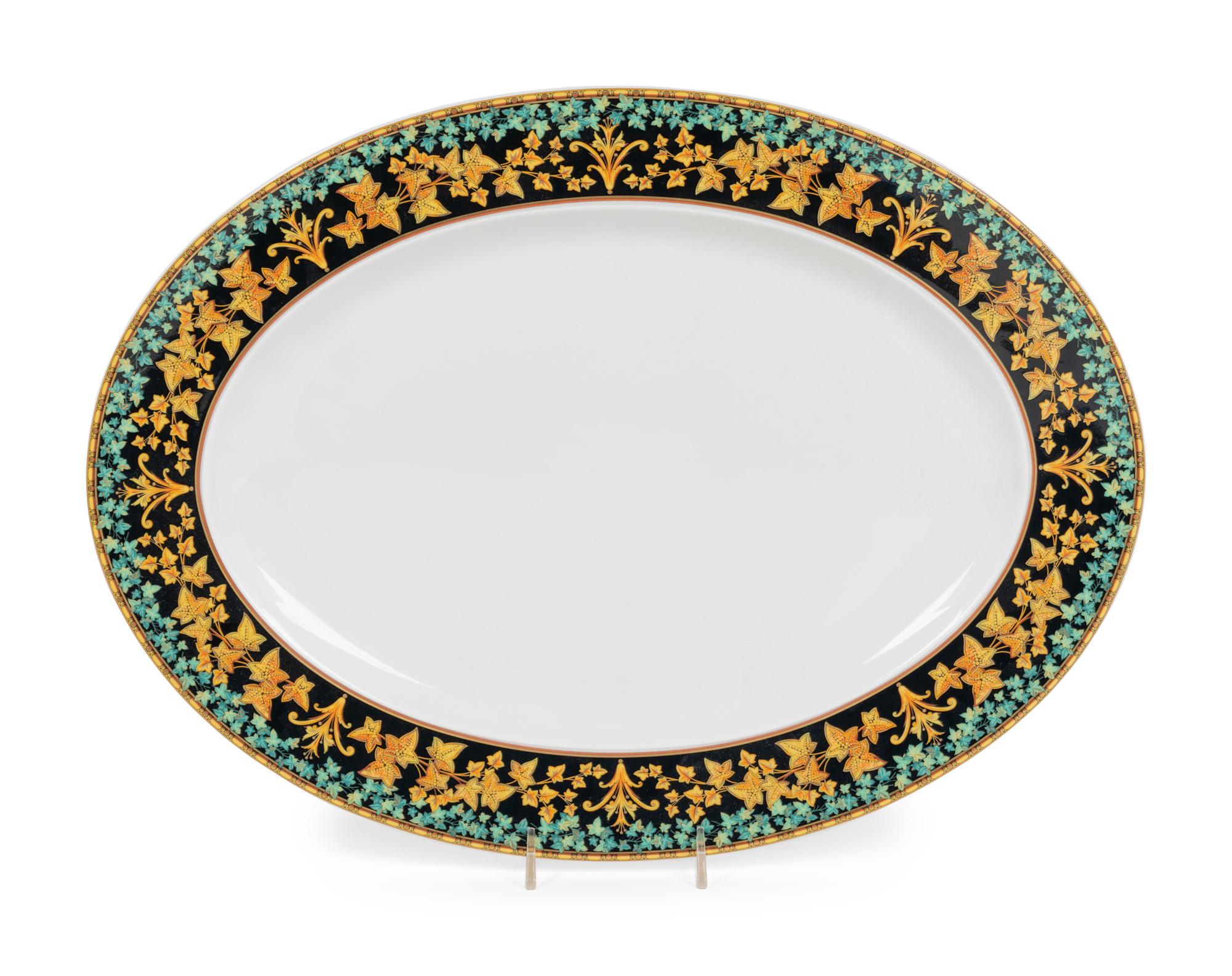 A Versace Gold Ivy Porcelain Coffee Pot and Oval Platter