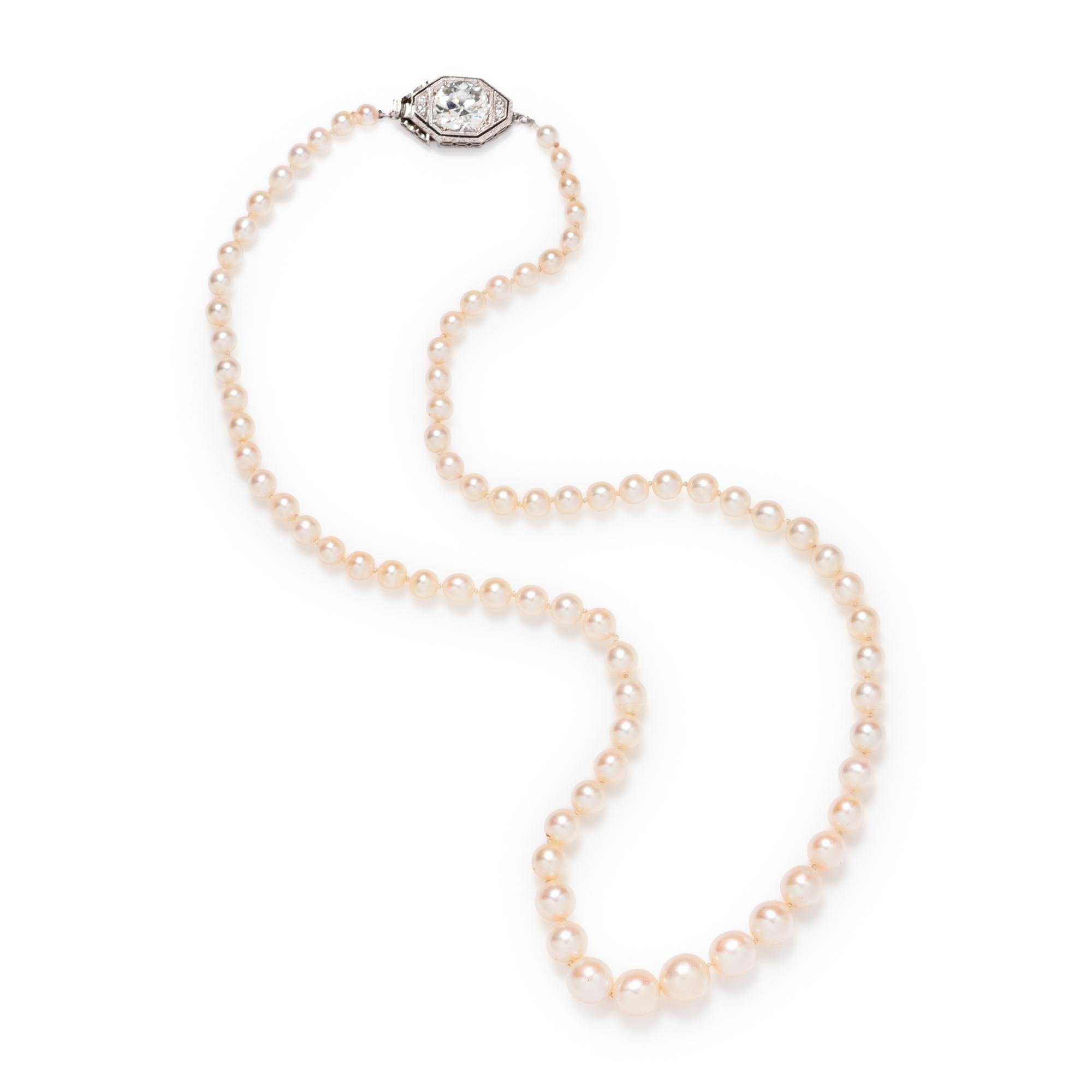 NATURAL PEARL AND DIAMOND NECKLACE