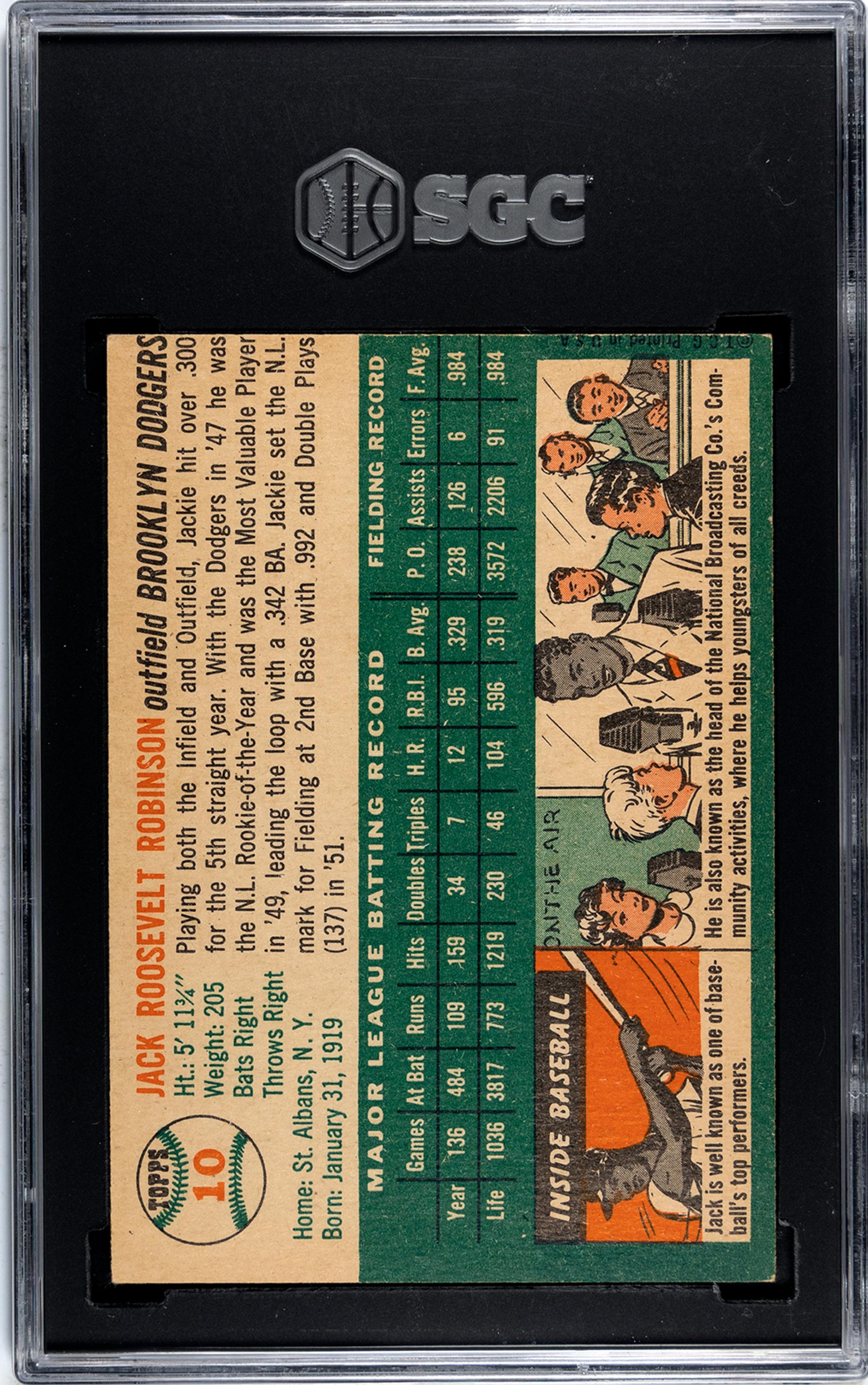 A 1954 Topps Jackie Robinson Baseball Card No. 10 (SGC 5.5 EX+)
