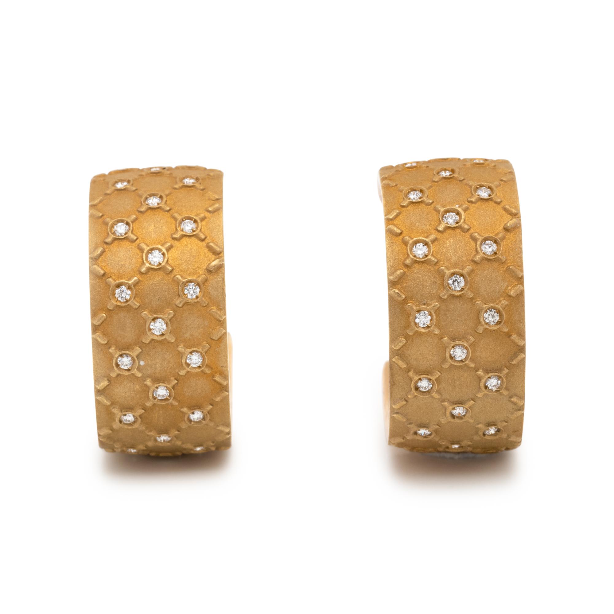 ESCADA, YELLOW GOLD AND DIAMOND HOOP EARRINGS