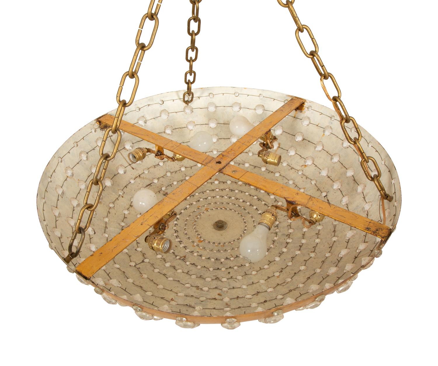 A Large French Gilt Metal and Cut Glass Bowl-Form Light Fixture